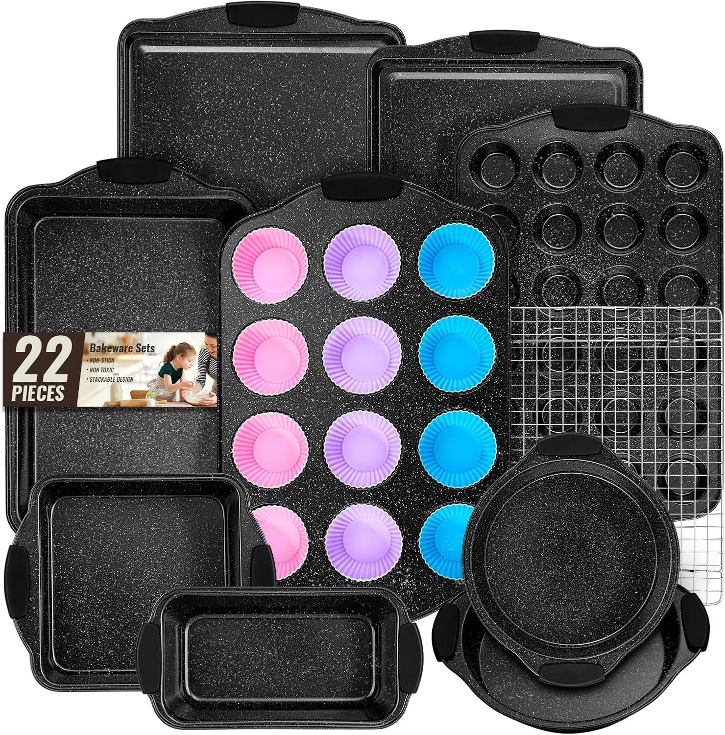 AIVIKI 22-Piece Nonstick Bakeware Set with Silicone Handles