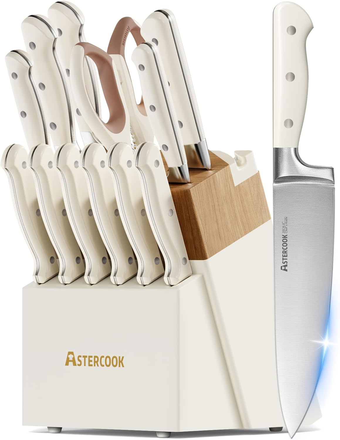 Astercook 14-Piece Knife Set with Block and Sharpener