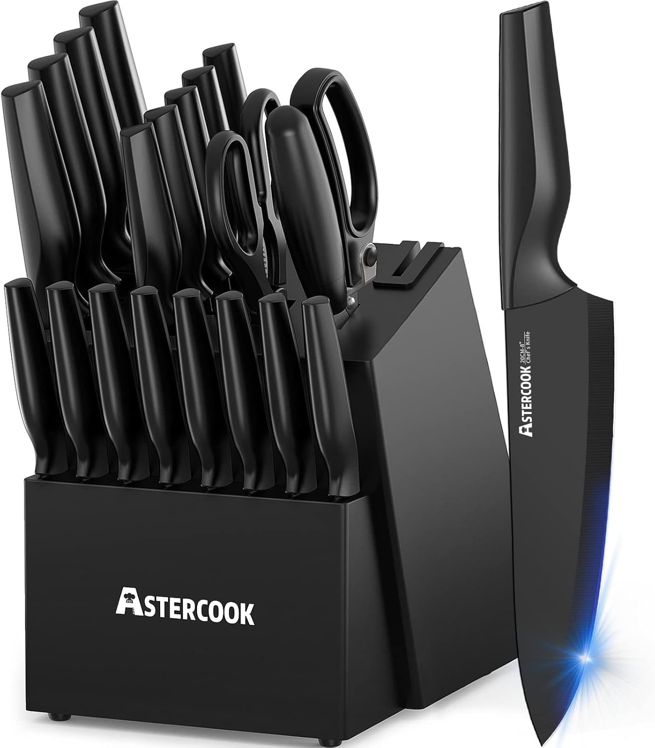Astercook 21-Piece Knife Set with Block and Built-in Sharpener