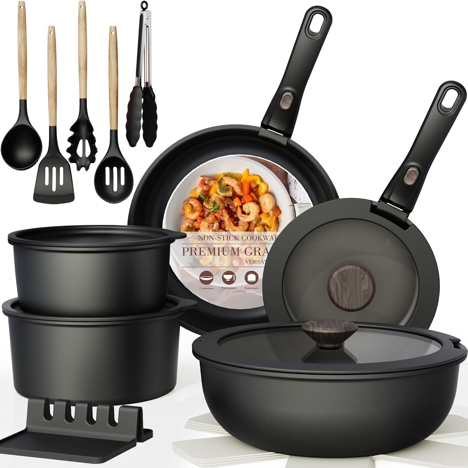 Astercook Non Stick RV Pots and Pans 21-Piece Ceramic Cookware Set