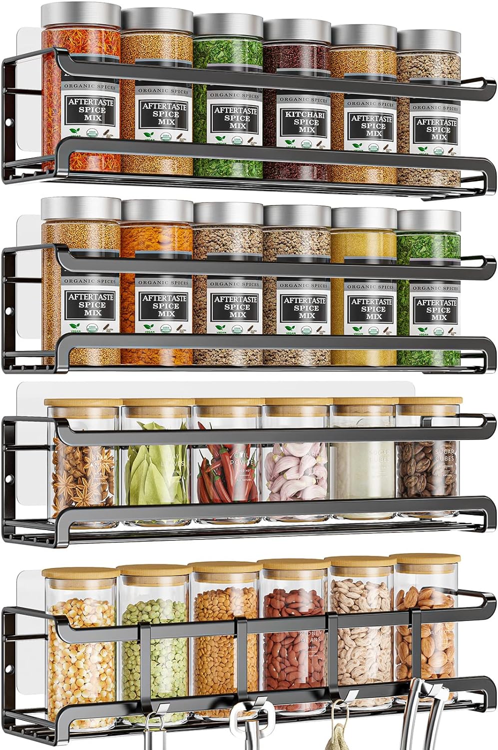 Bunoxea 4-Pack Wall Mounted Spice Rack Organizer