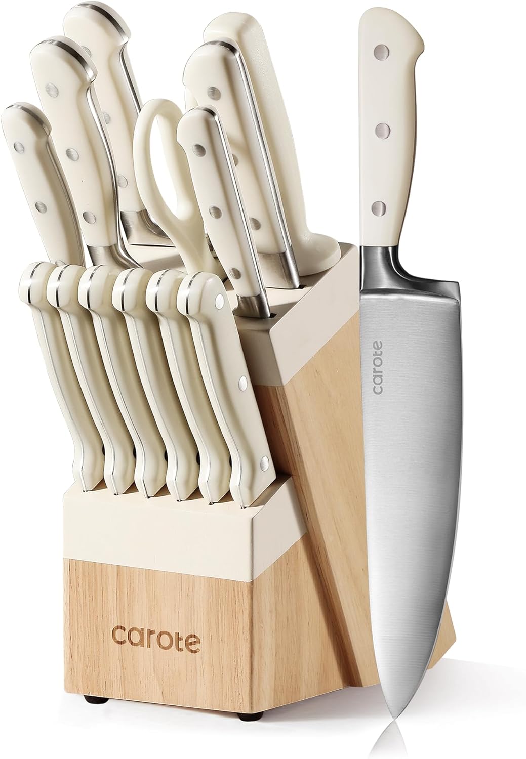 CAROTE 14-Piece Forged Stainless Steel Knife Set with Block