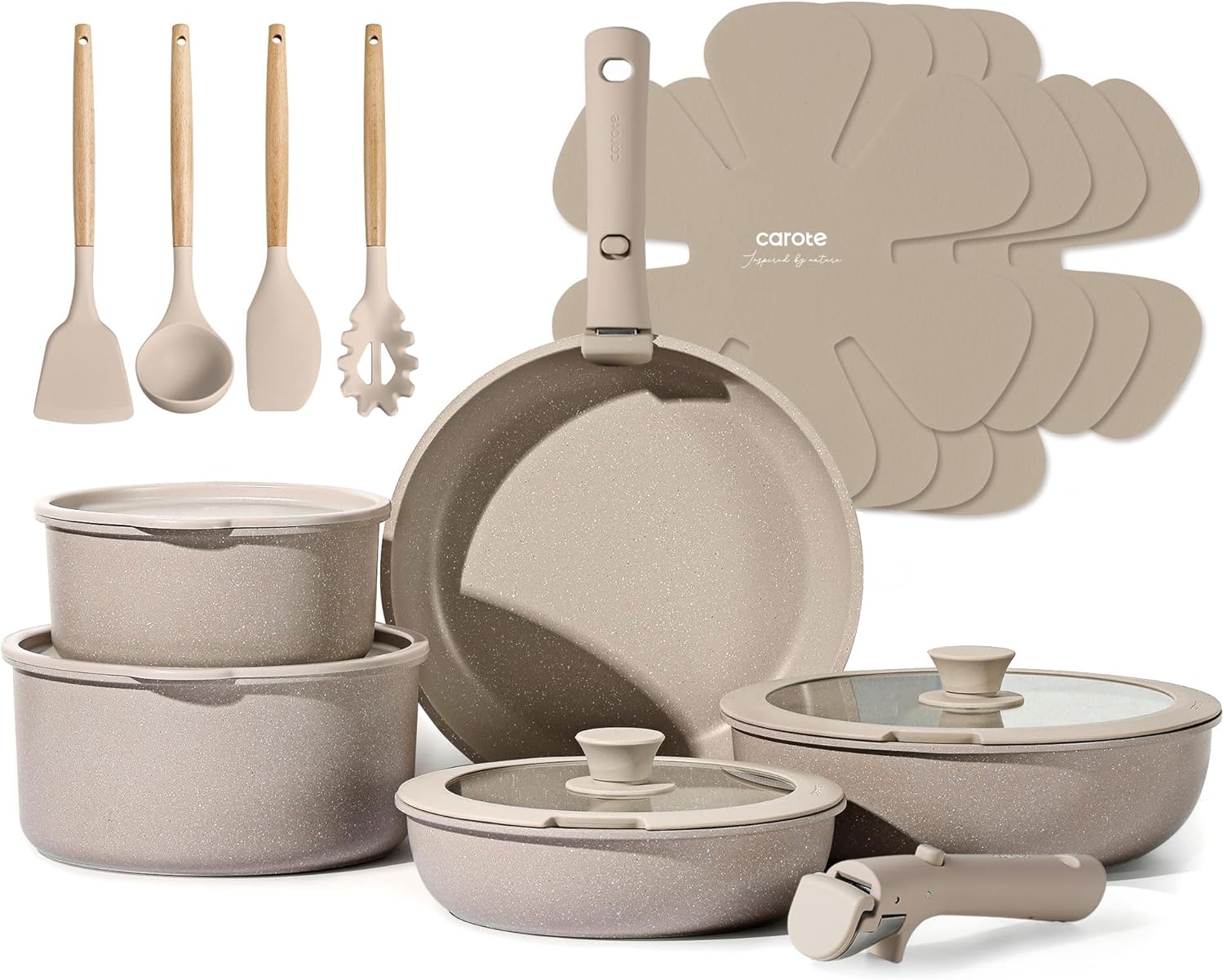 CAROTE 19pc Detachable Handle Nonstick Cookware Set