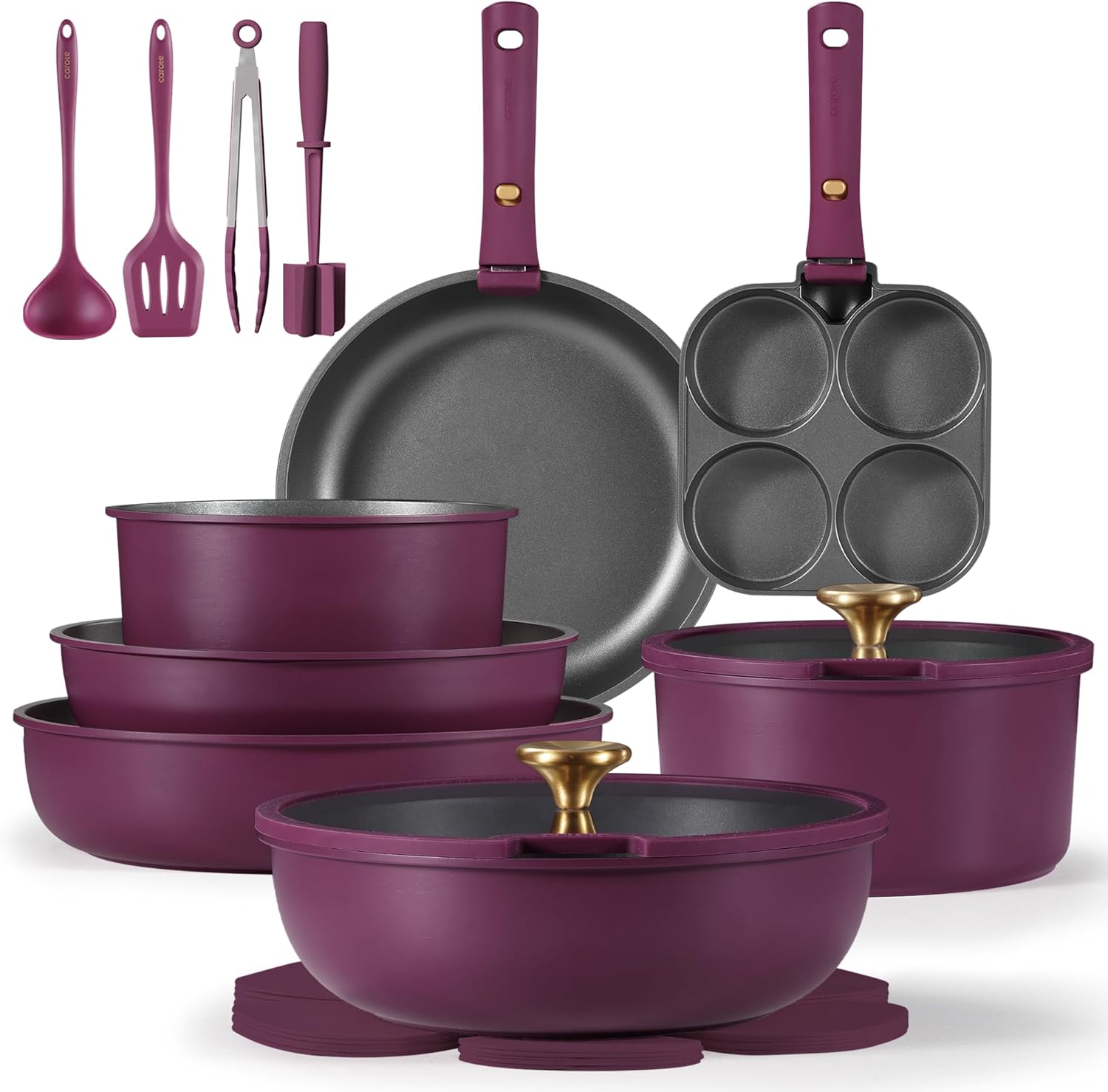 CAROTE 21-Piece Nonstick Cookware Set with Detachable Handles