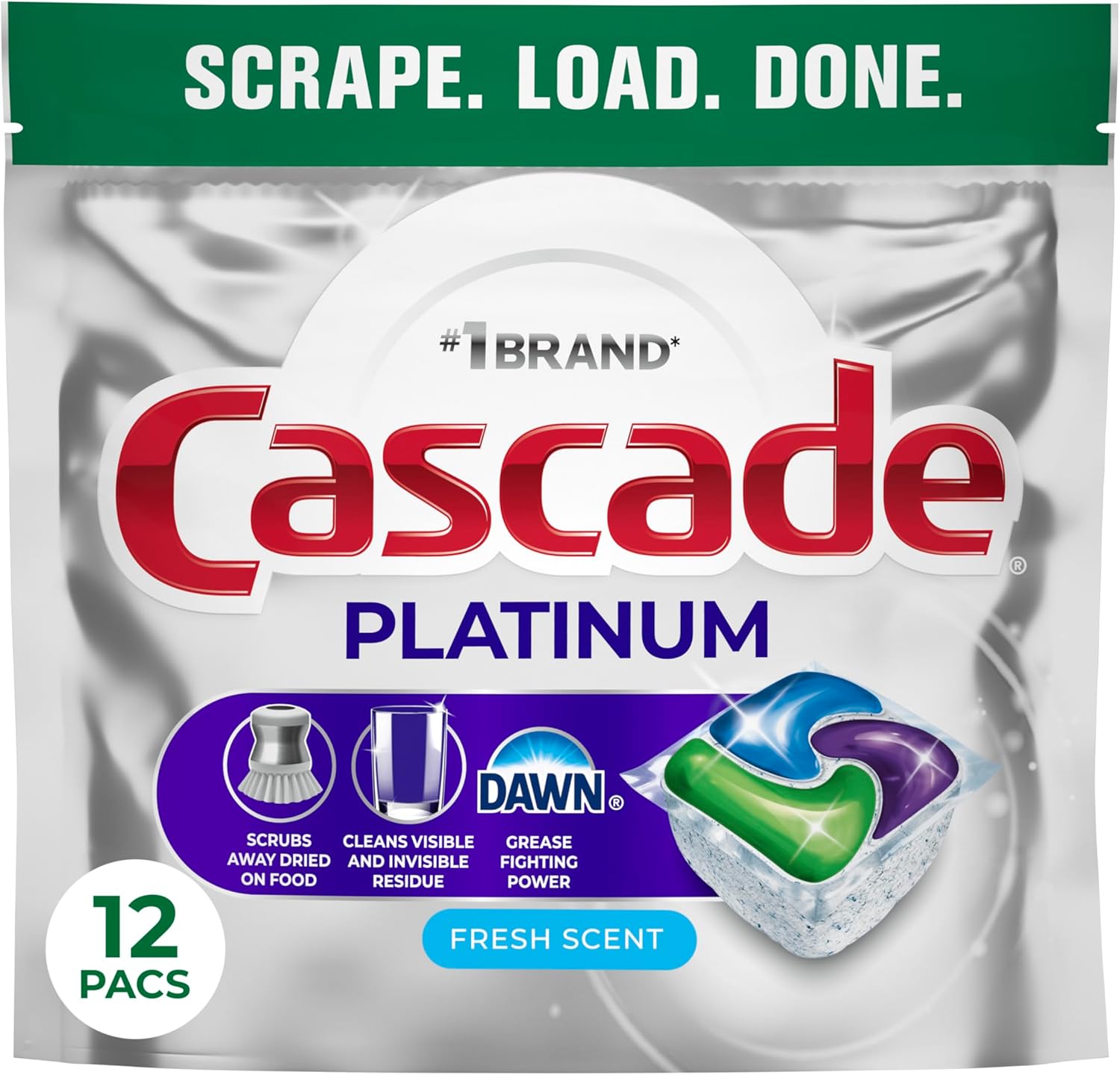Cascade Platinum Dishwasher Pods, Fresh, 12-Count