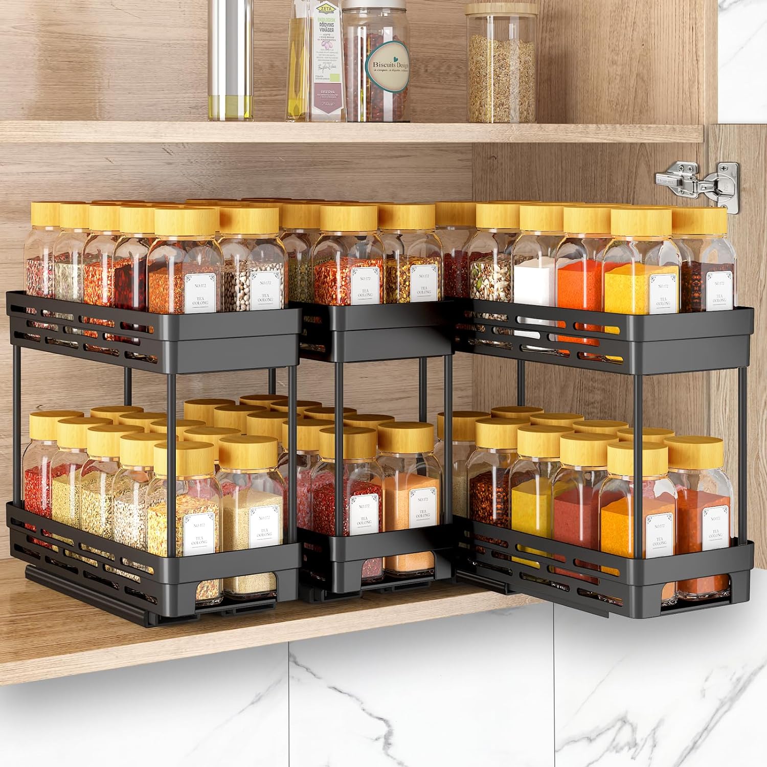 DABIGE Pull Out Spice Rack Organizer 3-Pack 2-Tier