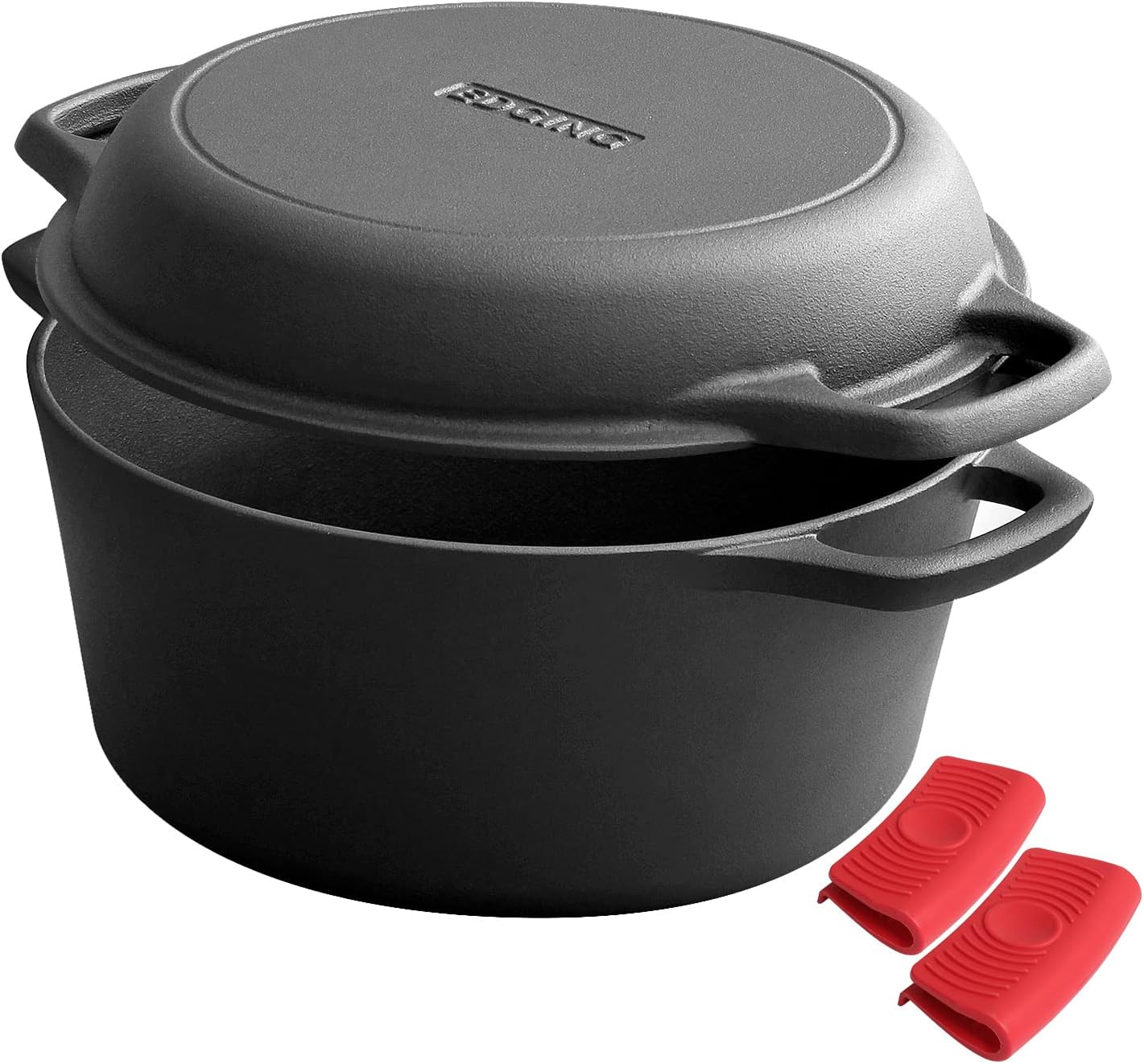 EDGING CASTING 2-in-1 Pre-Seasoned Cast Iron Dutch Oven 5 Qt