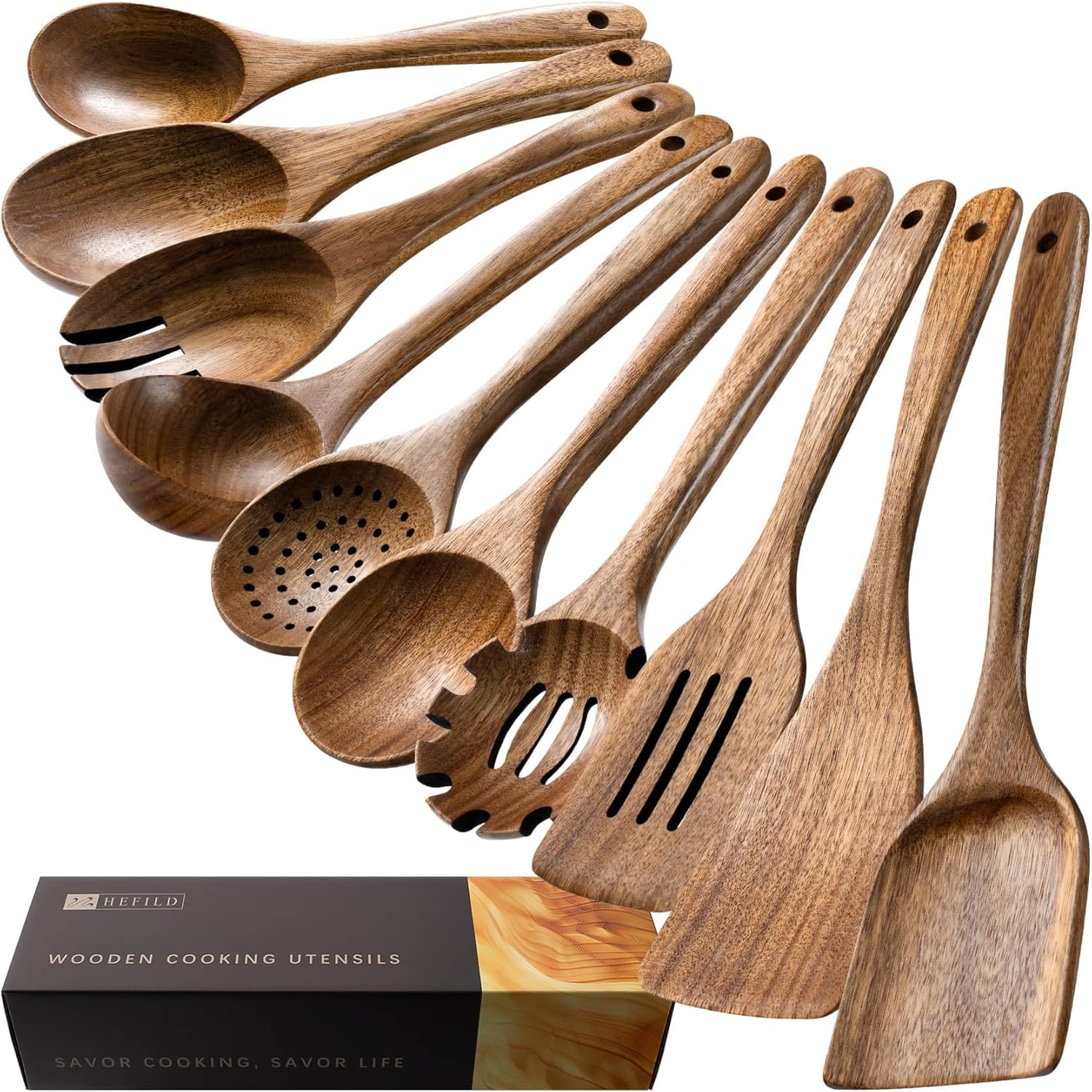 Hefild Wooden Spoons 10-Piece Acacia Utensil Set