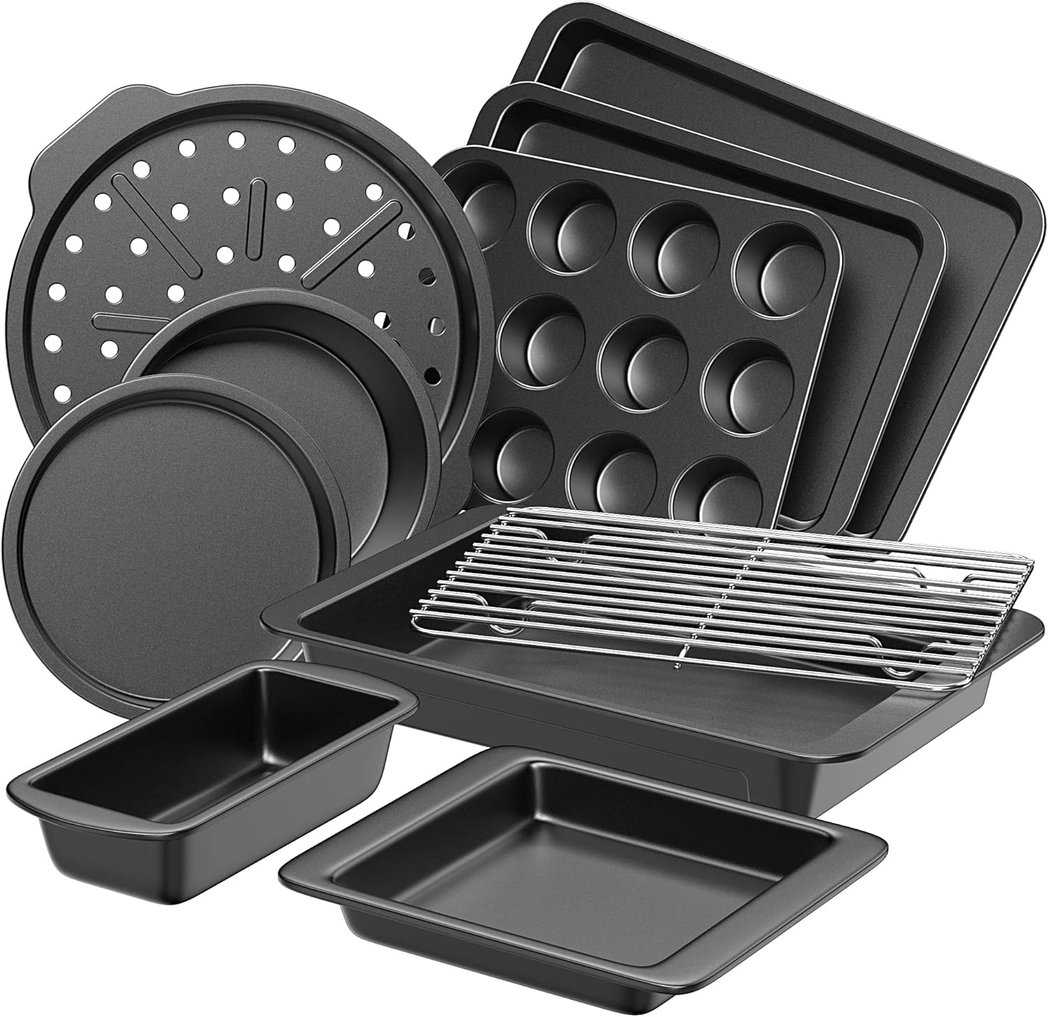 HONGBAKE 10-Piece Nonstick Bakeware Set with Wide Grips