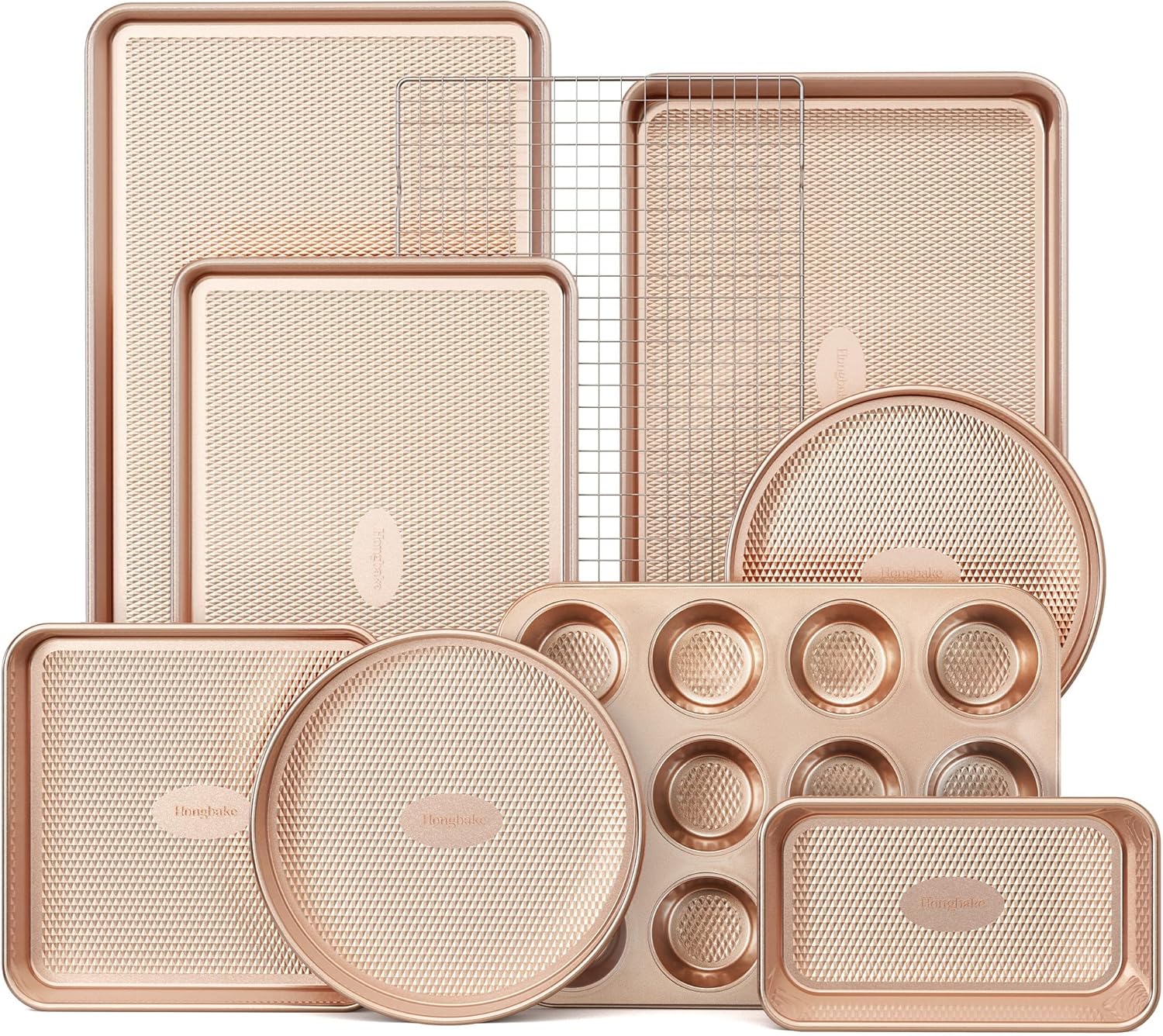 HONGBAKE 9-Piece Nonstick Baking Pans Set with Diamond Texture