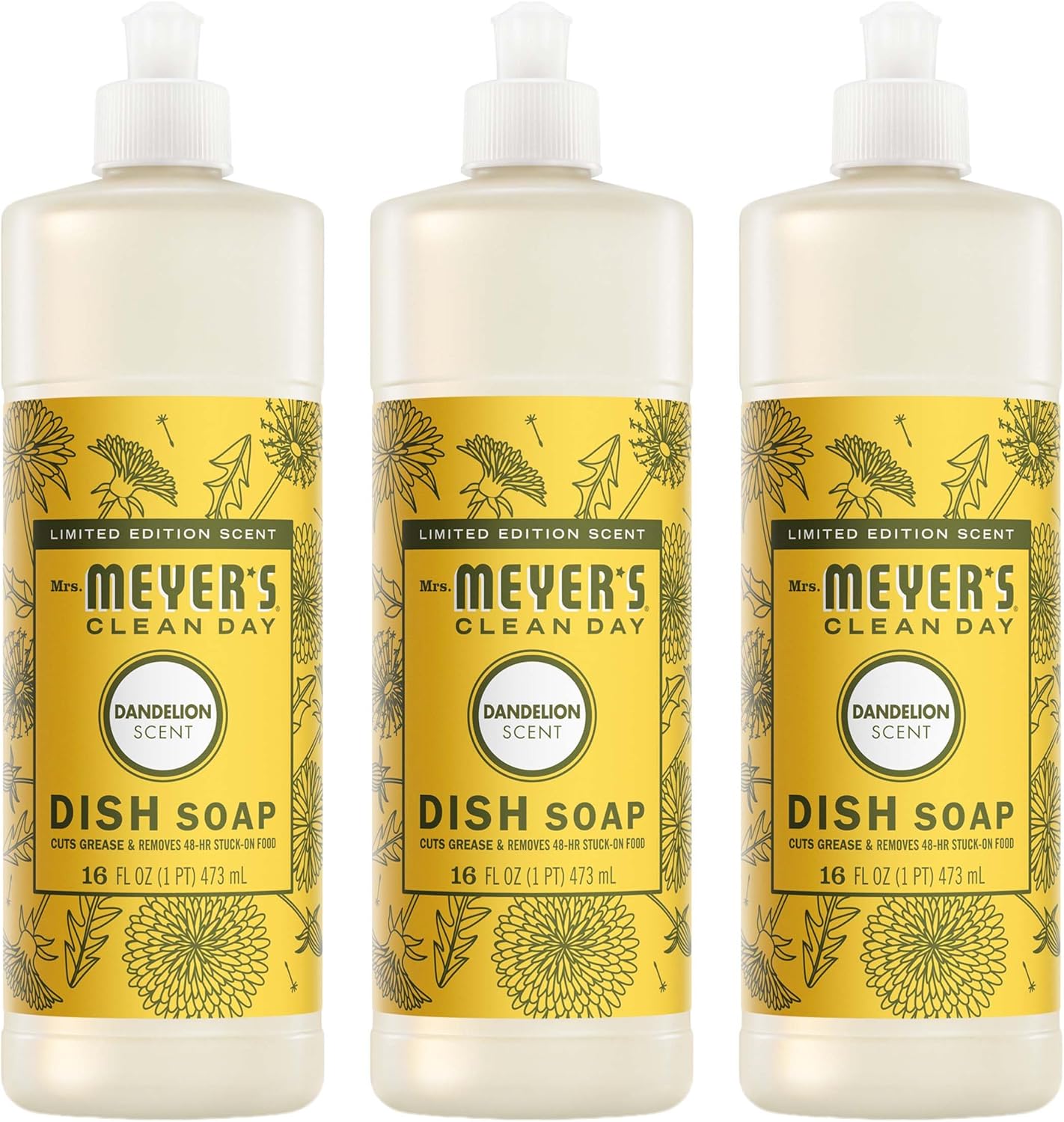 Mrs. Meyer's Clean Day Liquid Dish Soap, Dandelion Scent, 16oz (3-Pack)
