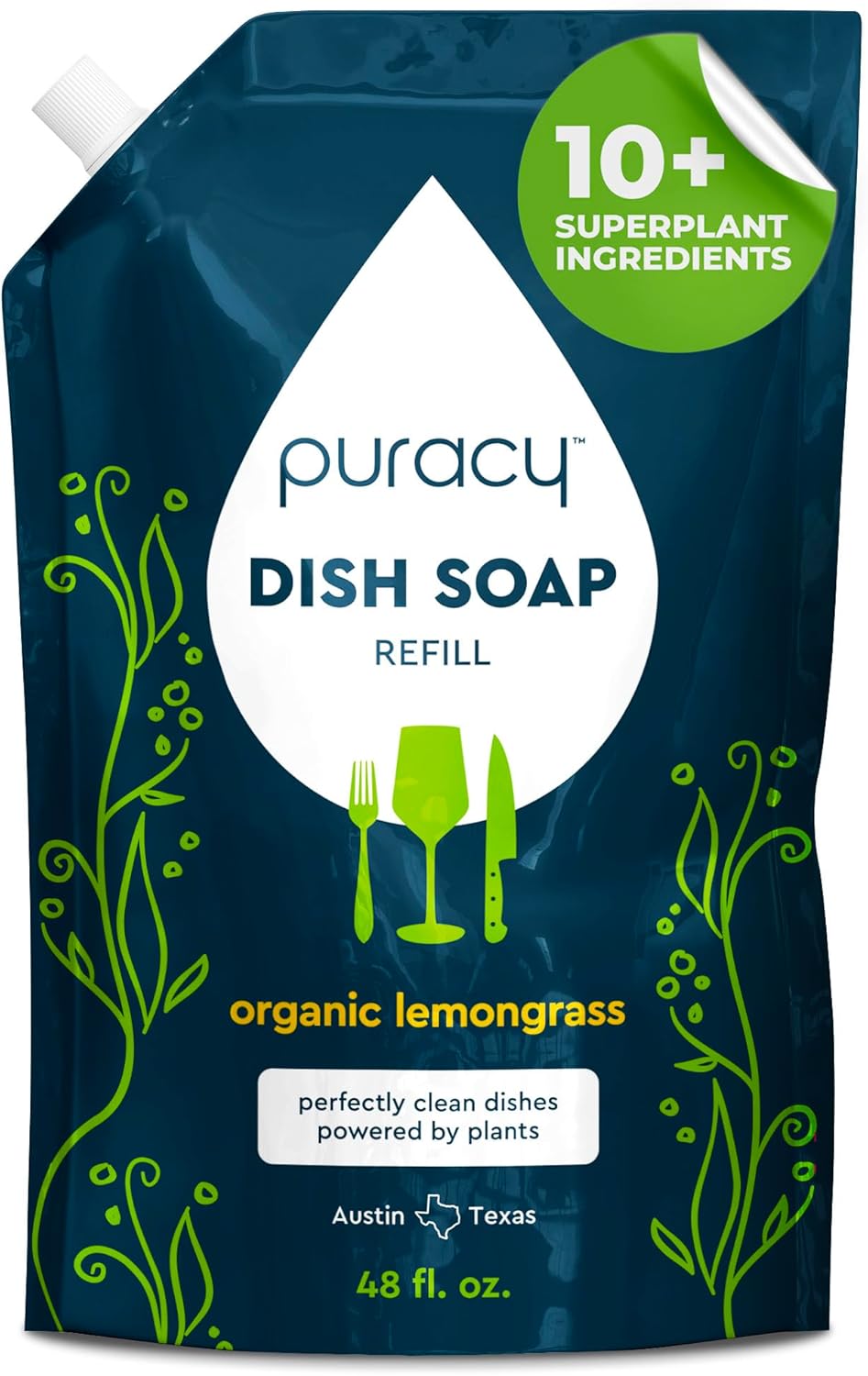 Puracy Natural Dish Soap Refill - Lemongrass, 48 fl oz