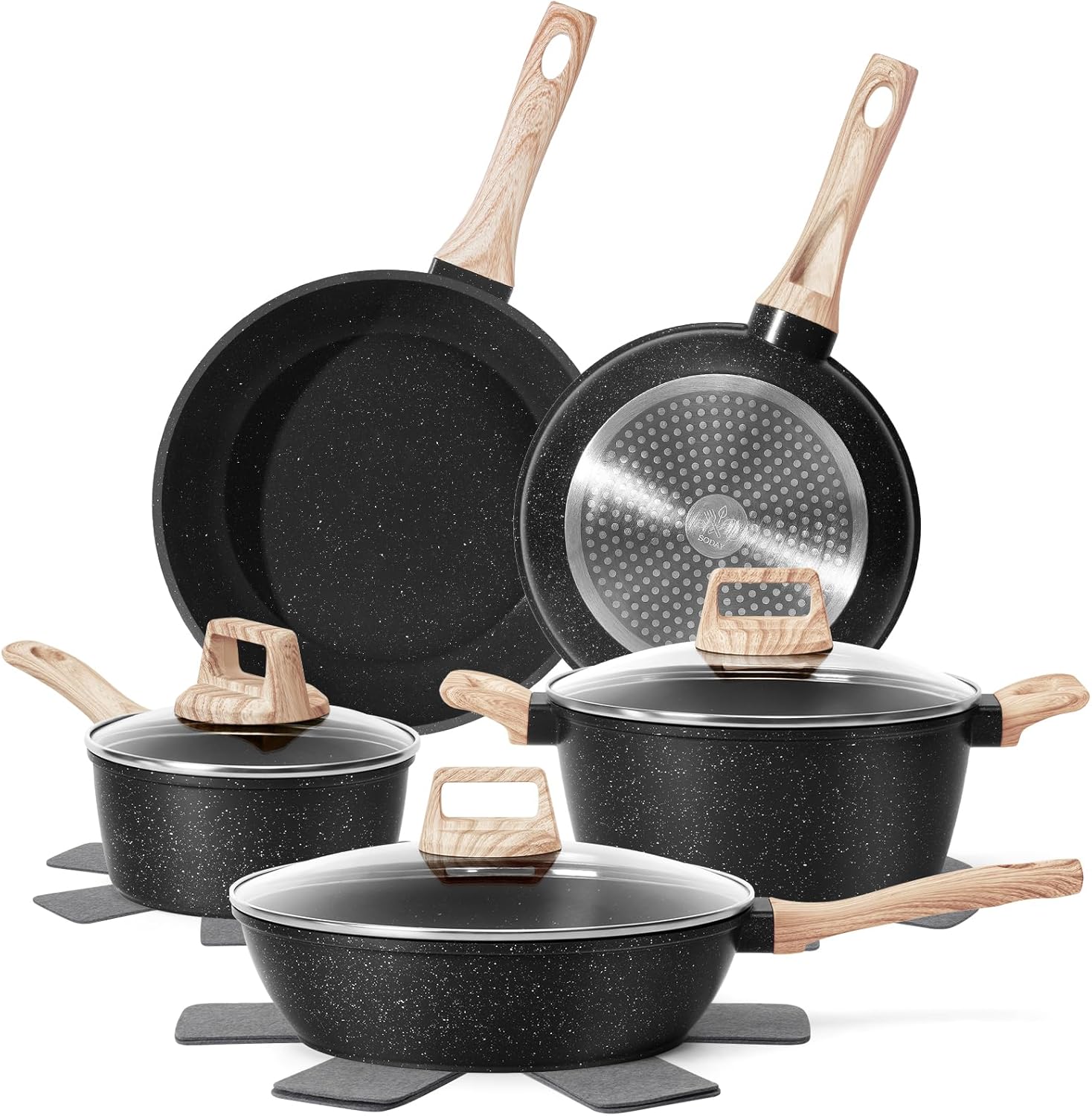 SODAY 12-Piece Nonstick Cookware Set with Granite Coating