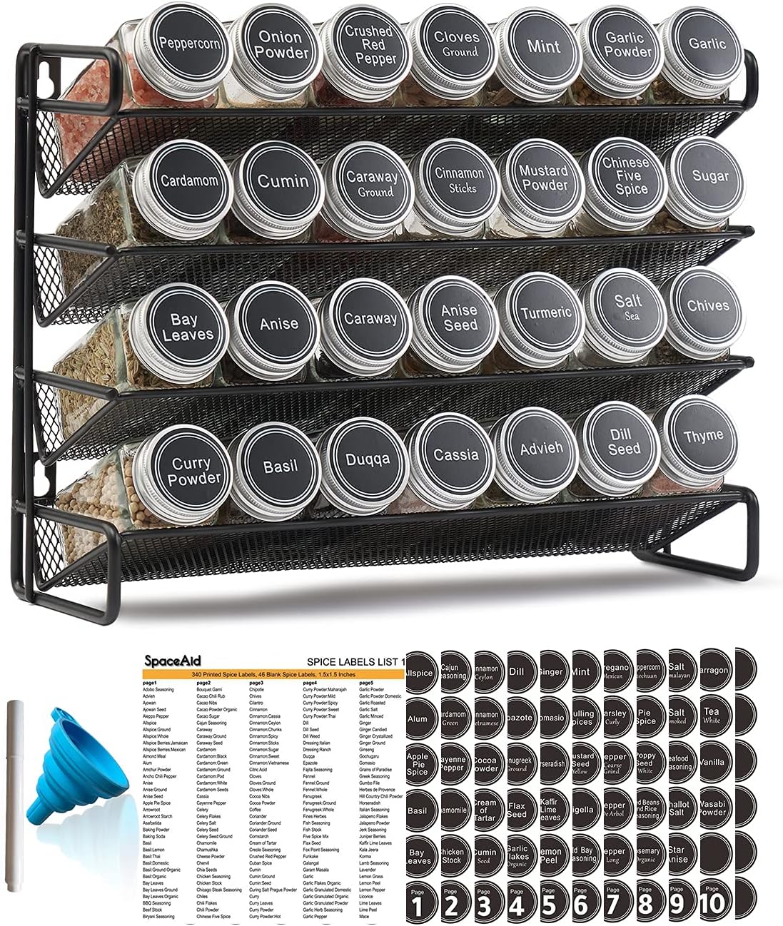 SpaceAid 28-Jar Spice Rack Organizer with Labels