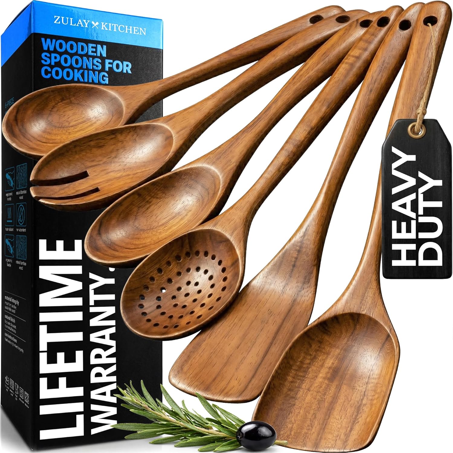 Zulay Kitchen 6-Piece Teak Wooden Spoon Set